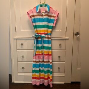 NWT J Crew cotton rainbow stripe dress size 2 half lined button down maxi